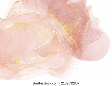 Elegant pastel pink alcohol ink background with glittery gold elements