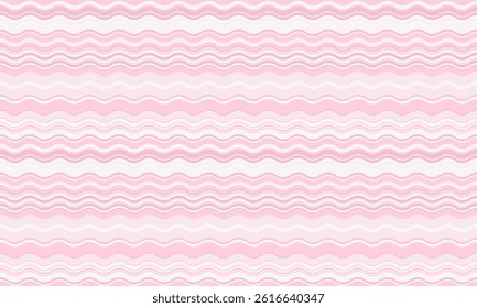 Elegant pastel pink and white wavy stripes seamless pattern. Perfect for feminine designs, websites, backgrounds, and textiles.  Evokes feelings of softness, calmness, and gentle movement.