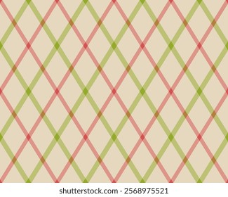 Elegant pastel plaid pattern in soft green and pink hues on a creamy background.  Perfect for website backgrounds, textile designs, or wrapping paper. Creates a subtle yet stylish visual texture.