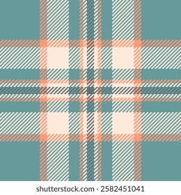 Elegant pastel plaid pattern in soft peach, teal, and cream. Perfect for textile design, website backgrounds, or crafting projects.  This seamless repeat offers a versatile, modern aesthetic.