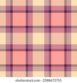 Elegant pastel plaid pattern in soft peach, pale yellow, and muted purple hues. Perfect for textile design, apparel, scrapbooking, and website backgrounds.