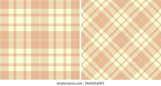 Elegant pastel plaid patterns seamless textures in soft peach and cream. Perfect for textile design, website backgrounds, scrapbooking, and stationery.
