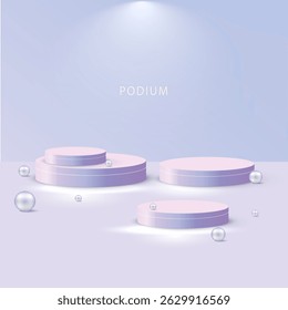 Elegante pastel podiums pérolas. Perfeito para mostrar vários produtos, cosméticos ou joias. renderização 3D. Vetor