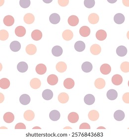 Elegante Pastel Polka Pontos Padrão em um fundo branco limpo. Pasta macia polka pontos em vários tons de pêssego e lavanda uniformemente distribuído em um fundo branco minimalista, perfeito para creativ