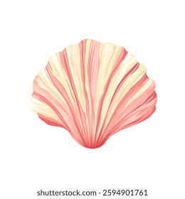 Elegant pastel seashell illustration with soft shading. Beautiful pink scallop shell digital artwork