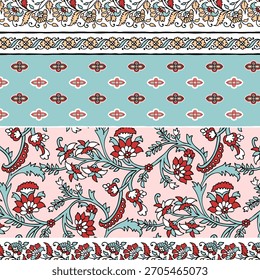 Patrón de patchwork elegante con flores étnicas.