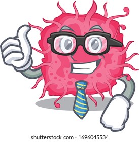 An elegant pathogenic bacteria Businessman mascot design wearing glasses and tie