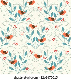 elegant pattern with birds in abstract forest