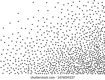 Elegant pattern with black circles. Splatter background. Black glitter blow explosion and splats on white. Grunge texture. Vector illustration