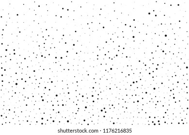 Elegant pattern with black polka dots of small and large scale. Splatter background. Black glitter blow explosion and splats on white. Grunge texture. Vector illustration
