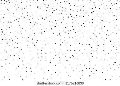 Elegant pattern with black polka dots of small and large scale. Splatter background. Black glitter blow explosion and splats on white. Grunge texture. Vector illustration