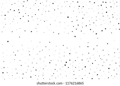 Elegant pattern with black polka dots of small and large scale. Splatter background. Black glitter blow explosion and splats on white. Grunge texture. Vector illustration