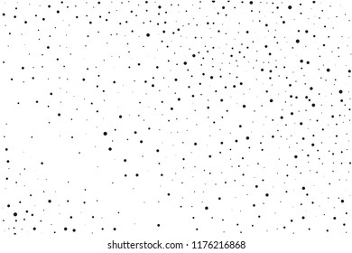 Elegant pattern with black polka dots of small and large scale. Splatter background. Black glitter blow explosion and splats on white. Grunge texture. Vector illustration