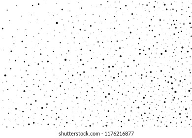 Elegant pattern with black polka dots of small and large scale. Splatter background. Black glitter blow explosion and splats on white. Grunge texture. Vector illustration