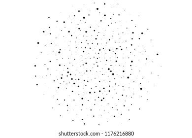 Elegant pattern with black polka dots of small and large scale. Splatter background. Black glitter blow explosion and splats on white. Grunge texture. Vector illustration