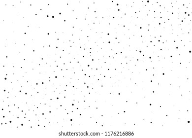 Elegant pattern with black polka dots of small and large scale. Splatter background. Black glitter blow explosion and splats on white. Grunge texture. Vector illustration