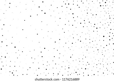 Elegant pattern with black polka dots of small and large scale. Splatter background. Black glitter blow explosion and splats on white. Grunge texture. Vector illustration