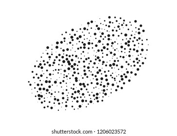 Elegant pattern with black polka dots of small and large scale. Splatter background. Black glitter blow explosion and splats on white. Grunge texture. Vector illustration