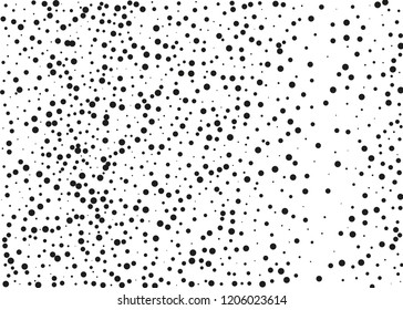 Elegant pattern with black polka dots of small and large scale. Splatter background. Black glitter blow explosion and splats on white. Grunge texture. Vector illustration