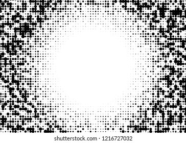 Elegant pattern with black polka dots of small and large scale. Splatter background. Black glitter blow explosion and splats on white. Grunge texture. Vector illustration