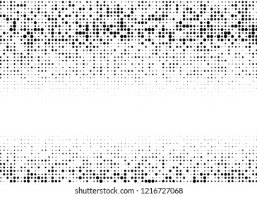 Elegant pattern with black polka dots of small and large scale. Splatter background. Black glitter blow explosion and splats on white. Grunge texture. Vector illustration