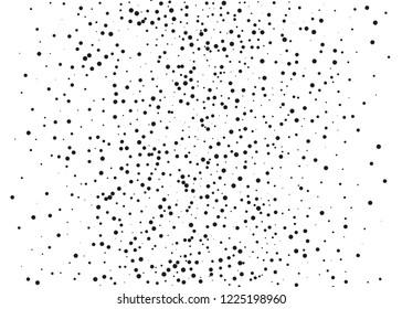 Elegant pattern with black polka dots of small and large scale. Splatter background. Black glitter blow explosion and splats on white. Grunge texture. Vector illustration