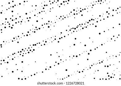 Elegant pattern with black polka dots of small and large scale. Splatter background. Black glitter blow explosion and splats on white. Grunge texture. Vector illustration