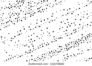 Elegant pattern with black polka dots of small and large scale. Splatter background. Black glitter blow explosion and splats on white. Grunge texture. Vector illustration