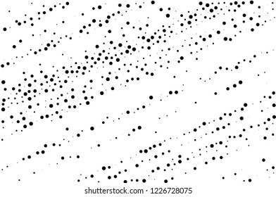 Elegant pattern with black polka dots of small and large scale. Splatter background. Black glitter blow explosion and splats on white. Grunge texture. Vector illustration