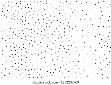 Elegant pattern with black polka dots of small and large scale. Splatter background. Black glitter blow explosion and splats on white. Grunge texture. Vector illustration