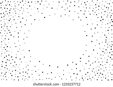 Elegant pattern with black polka dots of small and large scale. Splatter background. Black glitter blow explosion and splats on white. Grunge texture. Vector illustration