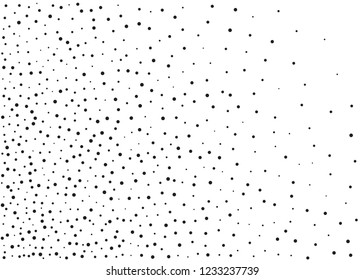 Elegant pattern with black polka dots of small and large scale. Splatter background. Black glitter blow explosion and splats on white. Grunge texture. Vector illustration