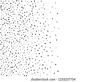 Elegant pattern with black polka dots of small and large scale. Splatter background. Black glitter blow explosion and splats on white. Grunge texture. Vector illustration