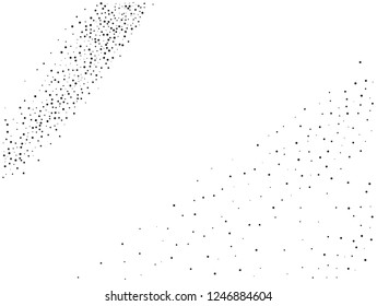 Elegant pattern with black polka dots of small and large scale. Splatter background. Black glitter blow explosion and splats on white. Grunge texture. Vector illustration