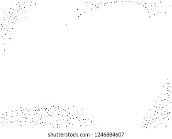 Elegant pattern with black polka dots of small and large scale. Splatter background. Black glitter blow explosion and splats on white. Grunge texture. Vector illustration
