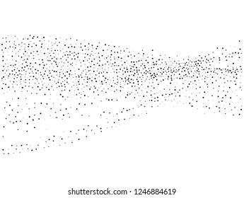 Elegant pattern with black polka dots of small and large scale. Splatter background. Black glitter blow explosion and splats on white. Grunge texture. Vector illustration