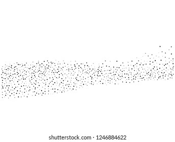 Elegant pattern with black polka dots of small and large scale. Splatter background. Black glitter blow explosion and splats on white. Grunge texture. Vector illustration