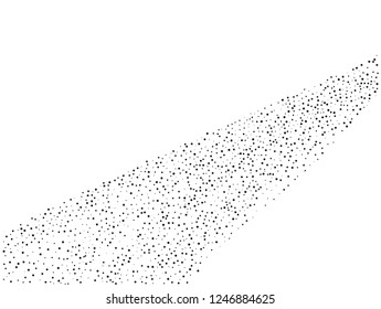 Elegant pattern with black polka dots of small and large scale. Splatter background. Black glitter blow explosion and splats on white. Grunge texture. Vector illustration