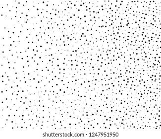 Elegant pattern with black polka dots of small and large scale. Splatter background. Black glitter blow explosion and splats on white. Grunge texture. Vector illustration
