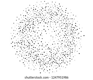 Elegant pattern with black polka dots of small and large scale. Splatter background. Black glitter blow explosion and splats on white. Grunge texture. Vector illustration