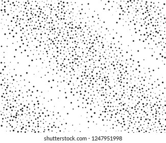 Elegant pattern with black polka dots of small and large scale. Splatter background. Black glitter blow explosion and splats on white. Grunge texture. Vector illustration