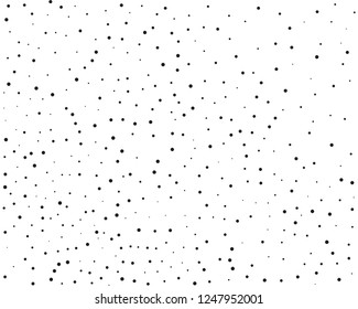 Elegant pattern with black polka dots of small and large scale. Splatter background. Black glitter blow explosion and splats on white. Grunge texture. Vector illustration