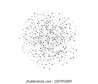 Elegant pattern with black polka dots of small and large scale. Splatter background. Black glitter blow explosion and splats on white. Grunge texture. Vector illustration