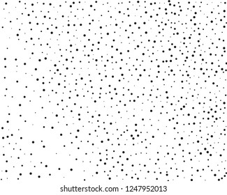 Elegant pattern with black polka dots of small and large scale. Splatter background. Black glitter blow explosion and splats on white. Grunge texture. Vector illustration