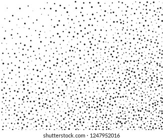 Elegant pattern with black polka dots of small and large scale. Splatter background. Black glitter blow explosion and splats on white. Grunge texture. Vector illustration