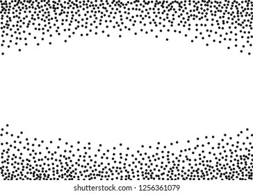 Elegant pattern with black polka dots. Splatter background. Black glitter blow explosion and splats on white. Grunge texture. Vector illustration