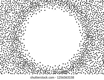 Elegant pattern with black polka dots. Splatter background. Black glitter blow explosion and splats on white. Grunge texture. Vector illustration
