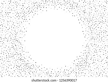 Elegant pattern with black polka dots of small and large scale. Splatter background. Black glitter blow explosion and splats on white. Grunge texture. Vector illustration