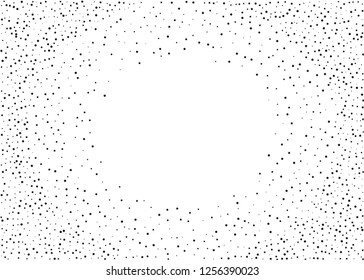 Elegant pattern with black polka dots of small and large scale. Splatter background. Black glitter blow explosion and splats on white. Grunge texture. Vector illustration