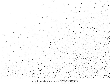 Elegant pattern with black polka dots of small and large scale. Splatter background. Black glitter blow explosion and splats on white. Grunge texture. Vector illustration